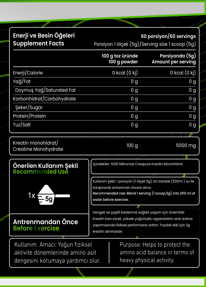 Creatine Creapure® 300 G Aromasız (1+1 Paket) galeri görseli